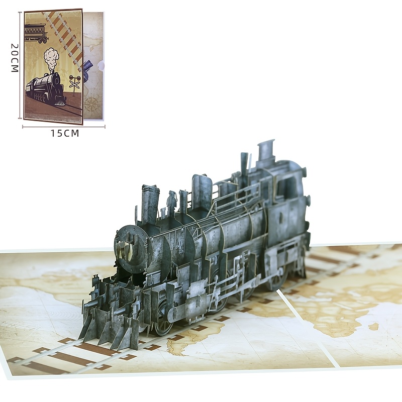Handcrafted Train Birthday Card With Envelope, Unique Popup Gift Card For Father's Day, Foldable Happy Birthday Card For Dad