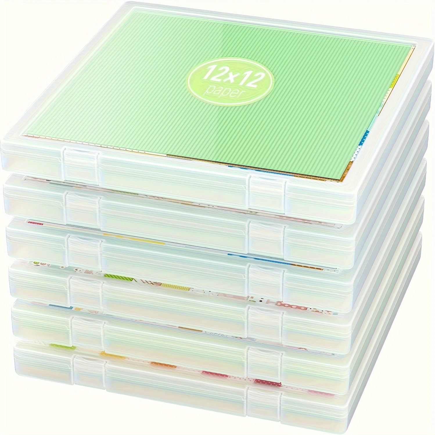 

6 Pack 12x12 Paper Storage, Scrapbook Storage Box For 12" X 12" Paper, Portable Slim Project Case Plastic Craft Paper Storage Box, Inner Size 12.2 X 12.2 X 0.85 In, Office Desk Storage Supplies