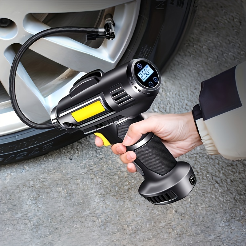 portable 120w car air compressor pump wired wireless handheld electric tire inflator with led light digital pressure gauge for car tires emergency outdoor use