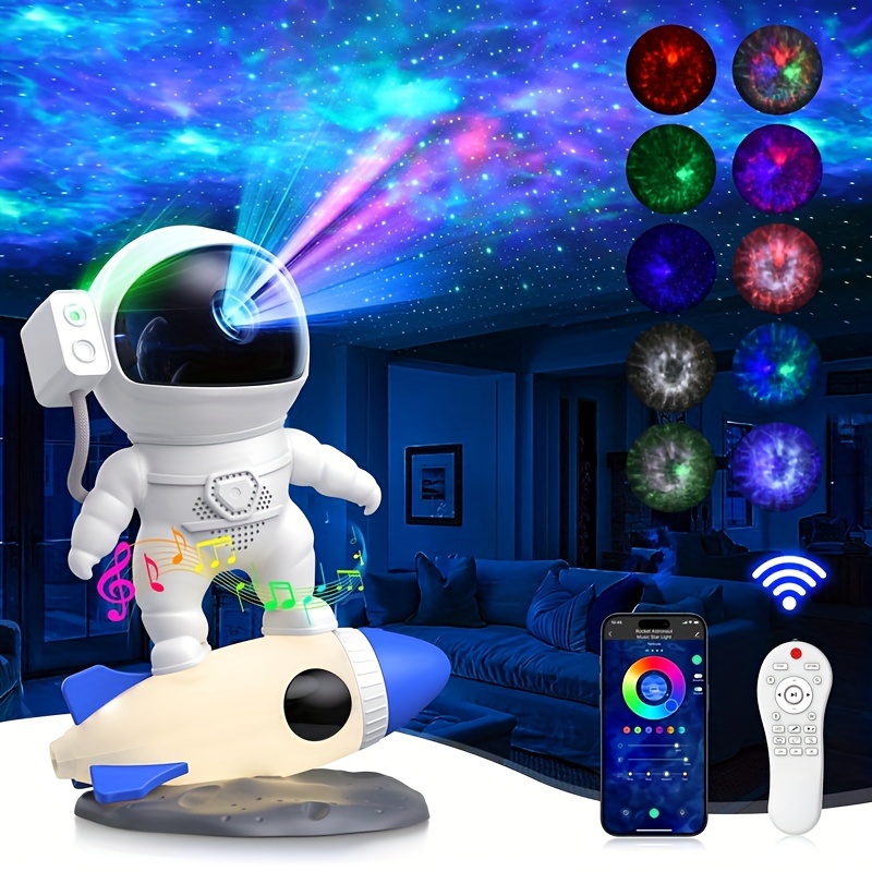 

1pc Astronaut Galaxy Projector, Star Nebula Projector With Rocket Lamp, Night Light, Led Star Projector For Bedroom, Remote Control, White Noises, Speaker For Parties, Ceiling, Room Decor, Gift