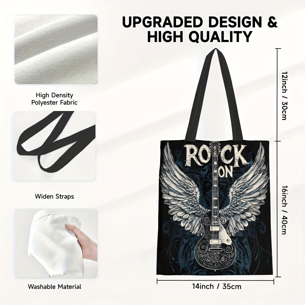 TEMU 1pc Guitar Tote Bag - Durable Polyester Reusable Grocery Bag For , Travel, Work, Shopping - Music Lovers Gift For Easter, Ramadan, Mother's Day,