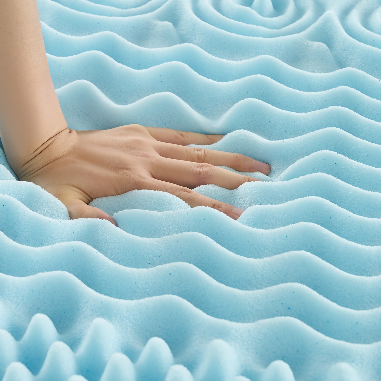 100% Memory Foam Mattress Topper, Cushioning Pad, 7cm, 7-zone , Breathable Honeycomb Structure, Providing And Support, In Blue Or Yellow.