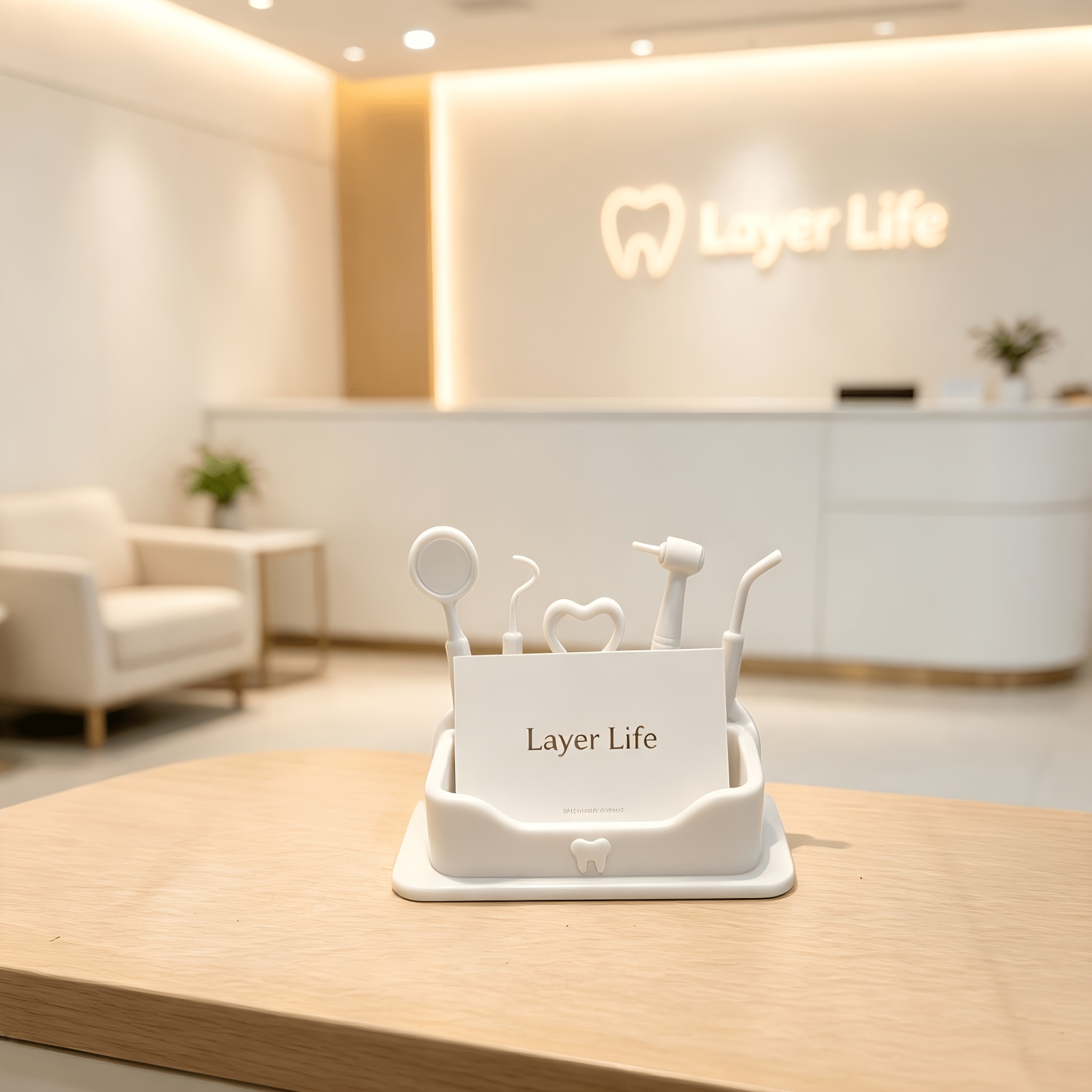 TEMU Dental Theme Business Card Box Creative 3d Printed Desktop Organizer, Reception And Office Desk Name Card Display Rack, With Dental Tool Shaped