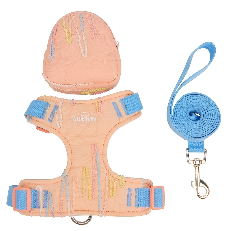 Image of 3pcs Pet Harness And Leash Set For Small Dogs, Featuring A Cute Outdoor Walking Backpack Made Of Bubble Gauze, Without Battery