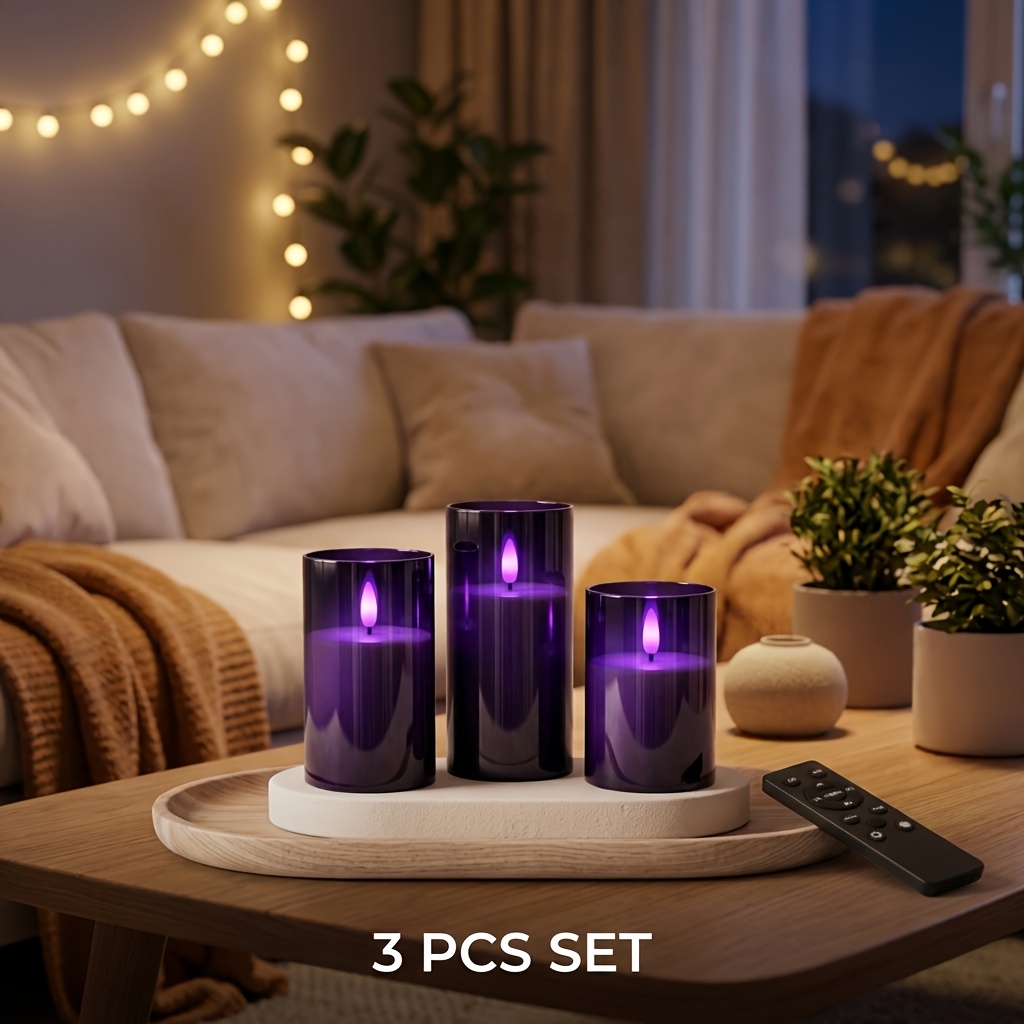 Purple LED Candle Lamp Set with Remote Control
