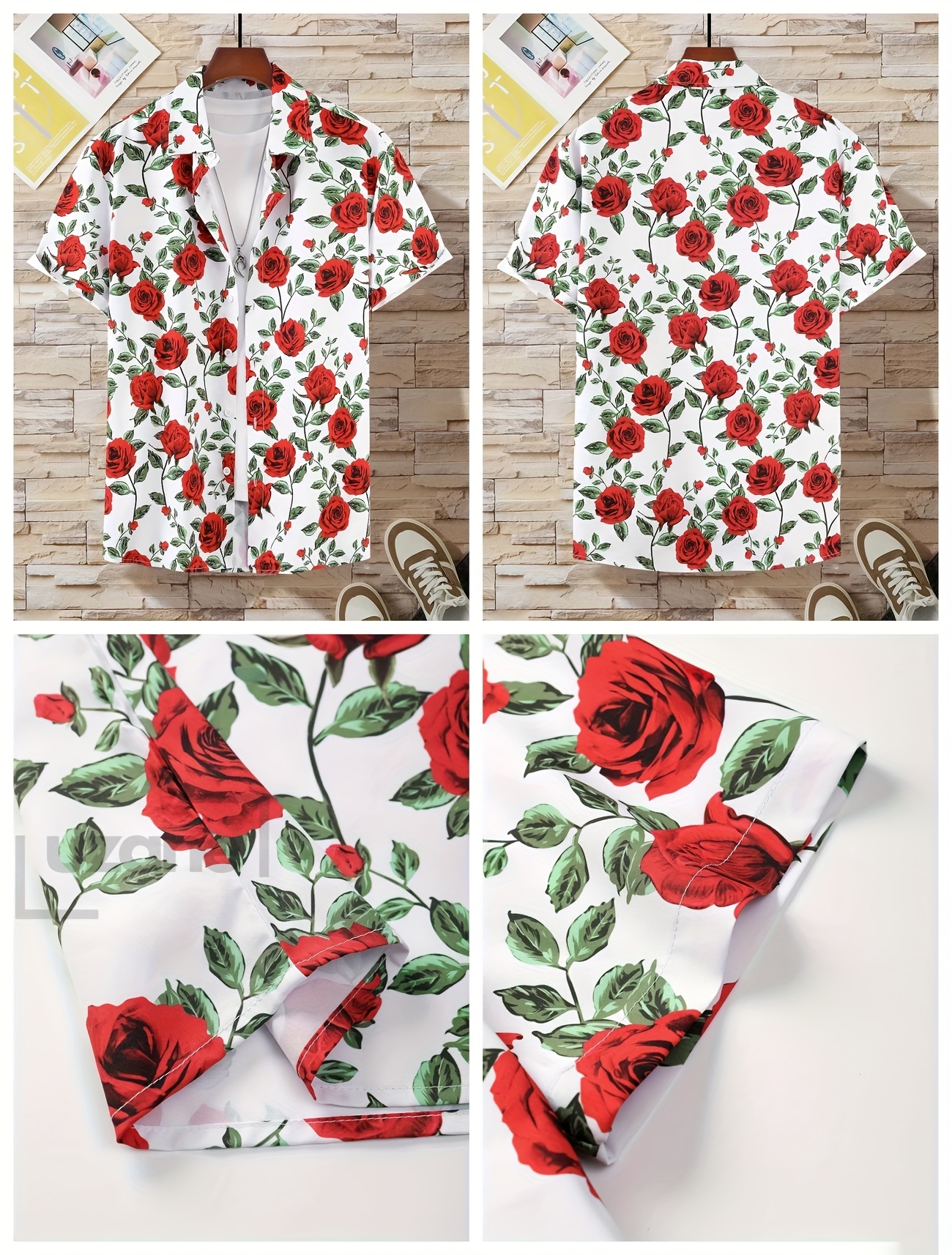 mens stylish rose botanical shirt short sleeve - Temu