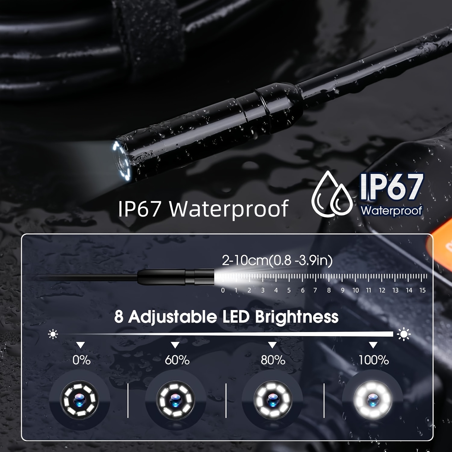 4.3" LCD Screen IP67 Waterproof Borescope Endoscope Camera with Light, 1080P HD Inspection Camera, Snake Camera, 3.3/16.5/50ft Endoscope Camera, Gadgets for Men 7 4.3" LCD Screen IP67 Waterproof Borescope Endoscope Camera with Light, 1080P HD Inspection Camera, Snake Camera, 3.3/16.5/50ft Endoscope Camera, Gadgets for Men - Image 7