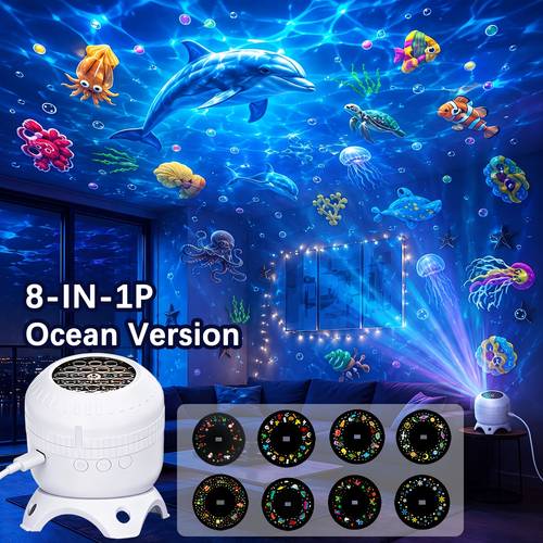 8 in 1 rgb projector lamp ambient night light with 8 hd film patterns usb ceiling wall suitable for christmas halloween birthdays snowflakes cars butterflies starry sky multicolor projection light for bedroom party decor