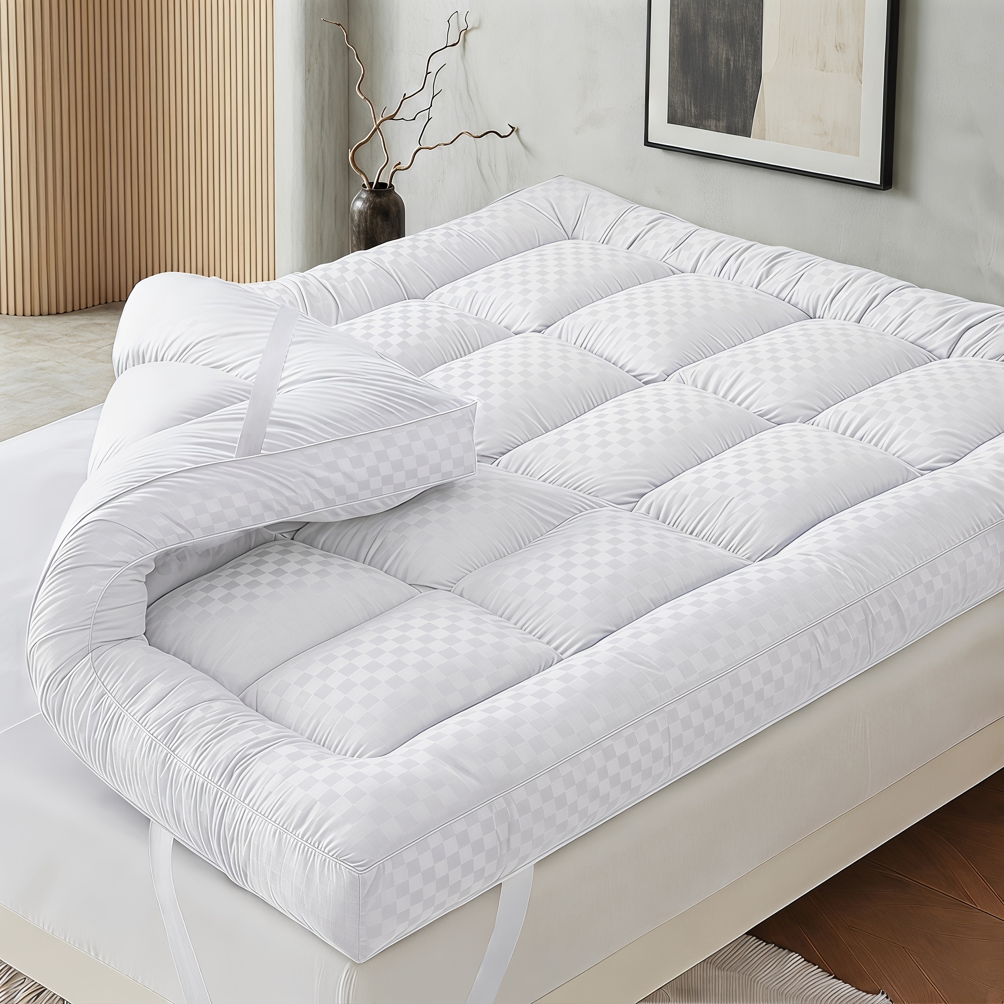 Image of 1pc Soft Fabric Decorative Mattress Protection Pad Elastic Bandage Bedspread With High Hemming Edges Washable Mute Breathable Applicable To All Bed Sizes