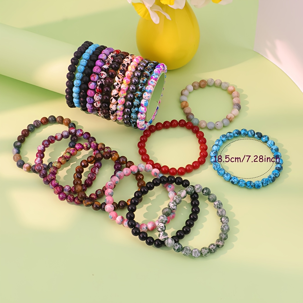 21pcs Vintage Beaded Stretch Bracelets Set Stone Elastic Jewelry