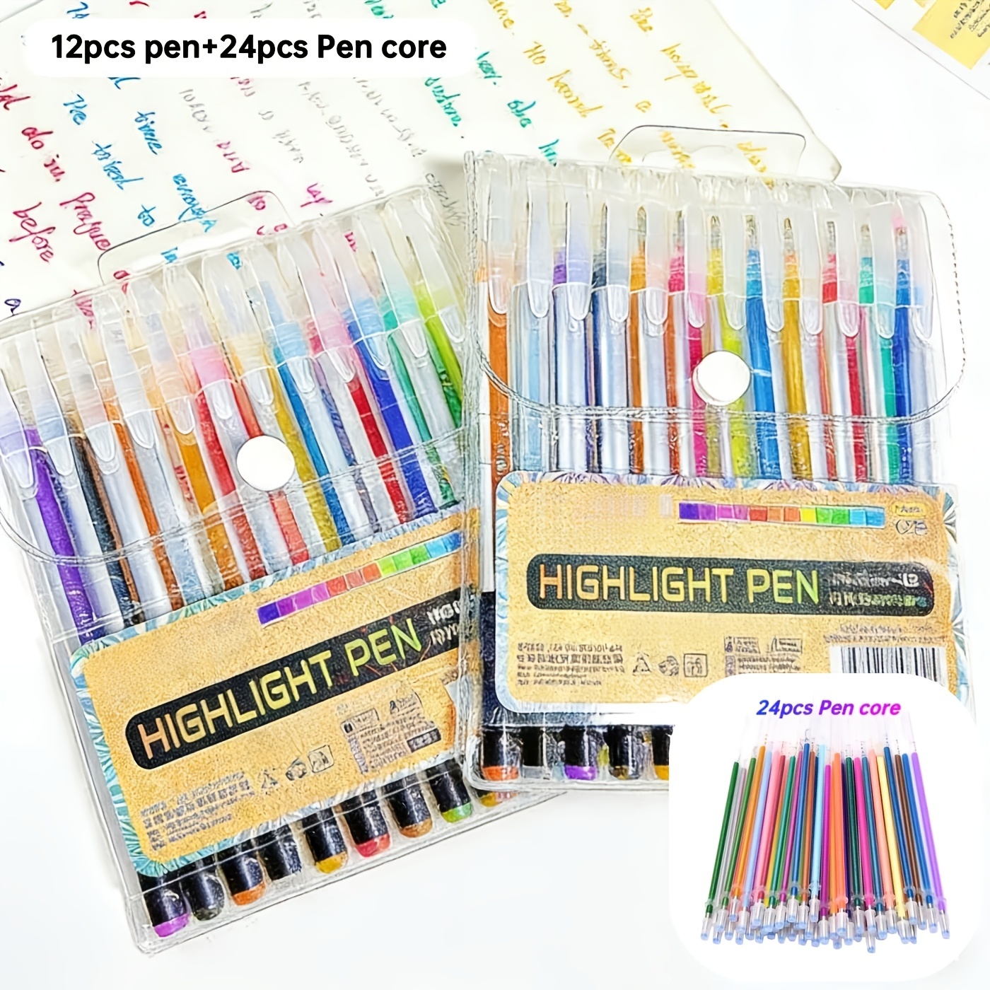 TEMU 36pcs Set: 12 Gel Pens   24 Refills, Color-changing Glitter Pens, Quicksand Sparkle Pens, Gel Pens, Aurora Shimmer Pens, Highlighter Markers For