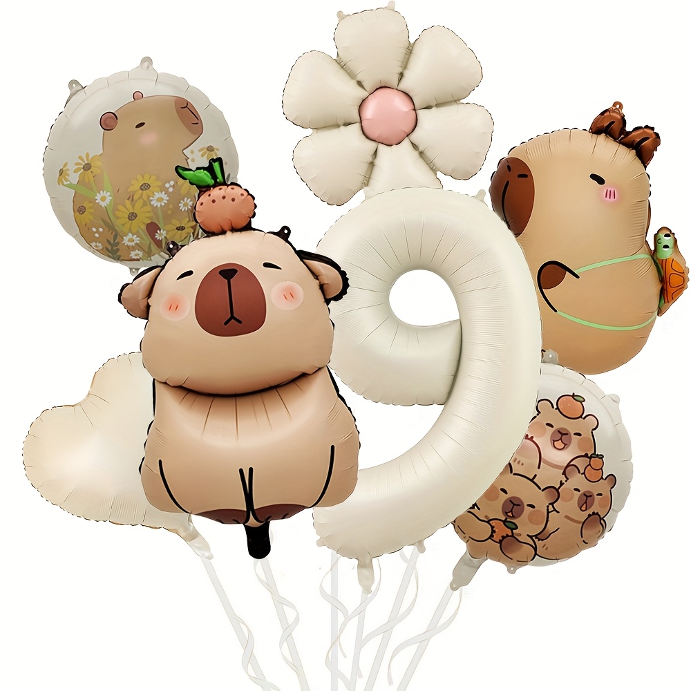 7pcs Capybara Number Foil Balloon Set, Suitable For Birthday Party Decorations And Home Scene Decor