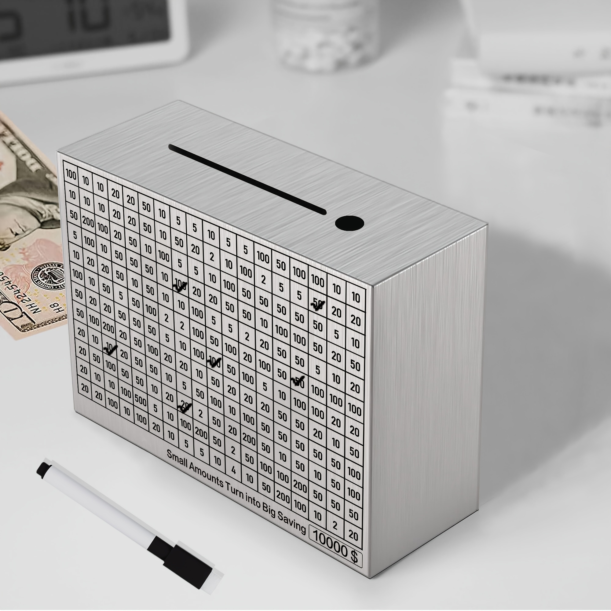 Edelstahl-Spardose mit visuellem Sparbetrags-* * zur Aufbewahrung von Geldscheinen Kleine Waren. Ideal für Sparpläne für Erwachsene Familien, diese Premium-Spardose ist * tolles Geburtstags- oder
