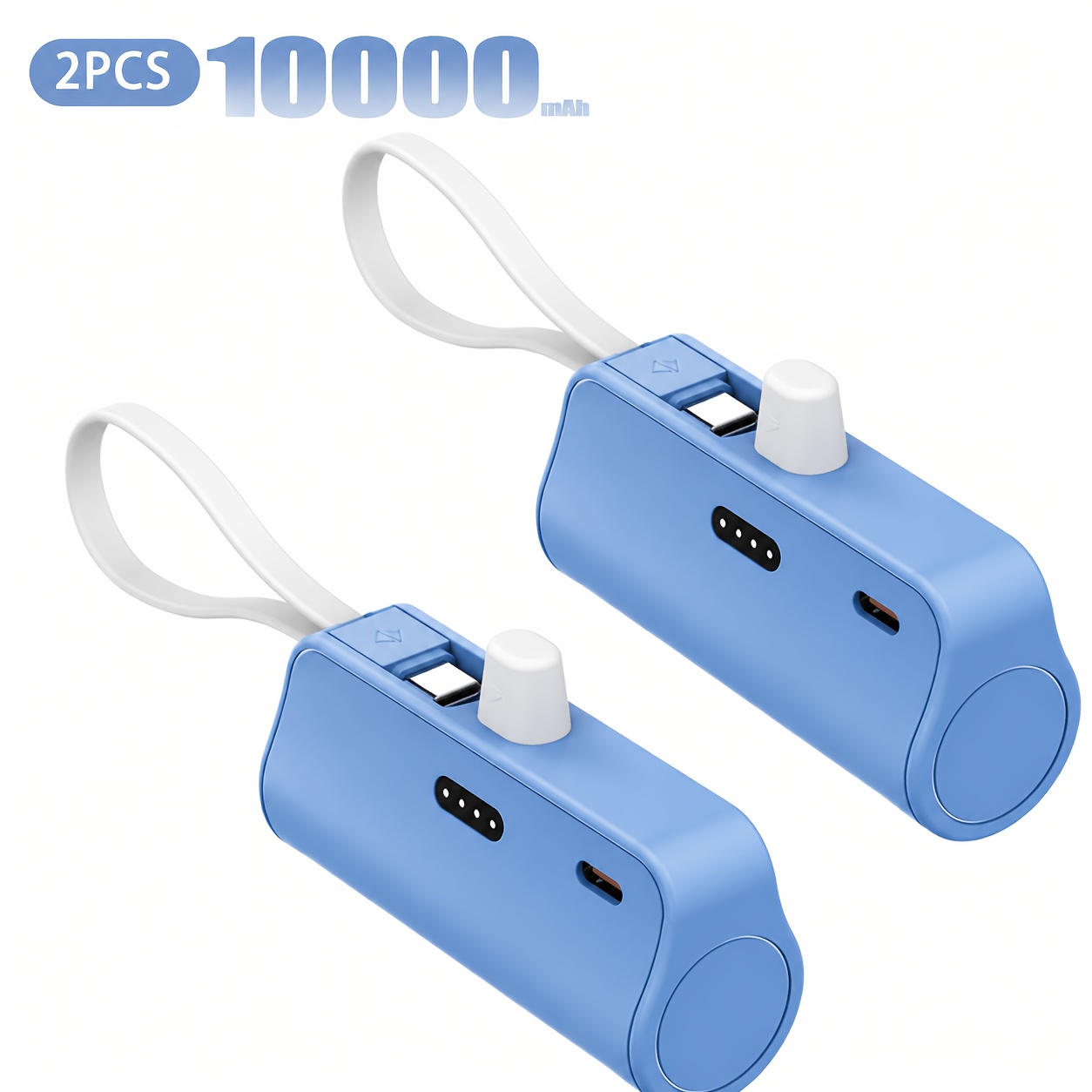 TEMU 2-pack Bank, 10000mah Total Capacity, Pocket Portable Charger With Built-in 2 Charging Connectors, Type-c & Ios Compatible, Compact Emergency