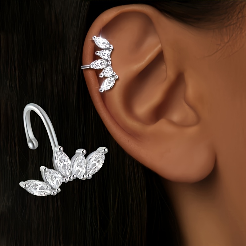 TEMU 1pc Fashion Copper Cz Ear Cuff, Simple & Elegant Sparkling Synthetic Cubic Zirconiaia Ear Climber, Non-pierced Cartilage Earring Clip, Ideal For