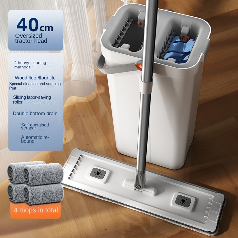 TEMU 1 Set, Household Cleaning Mop And Bucket Set, Hand- Mop, Dust-removing Mop With Bucket, Dry And Wet Cleaning, Tile, Marble And Floor Cleaning