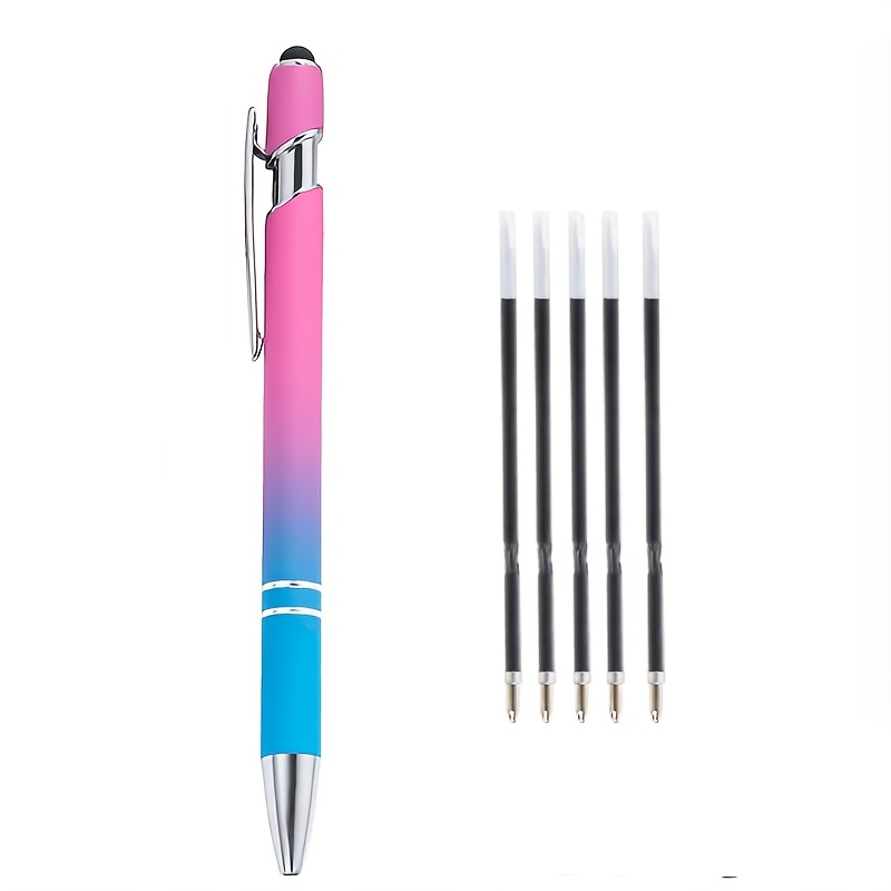 TEMU 6pcs High- Gel Pen Set (1pc Pen And 5pcs Refills), With Touchscreen Tip - Offering Smooth Writing Experience, And Fashionable Design, Ideal For