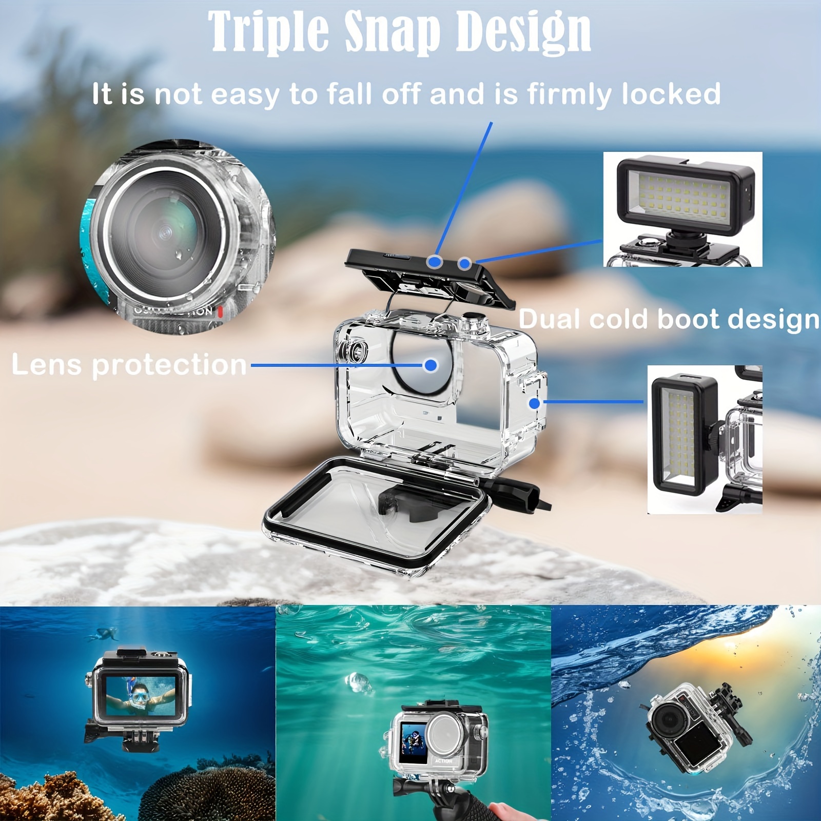 action 3 4 waterproof case 148ft deep dive protection underwater housing with bracket accessories details 2