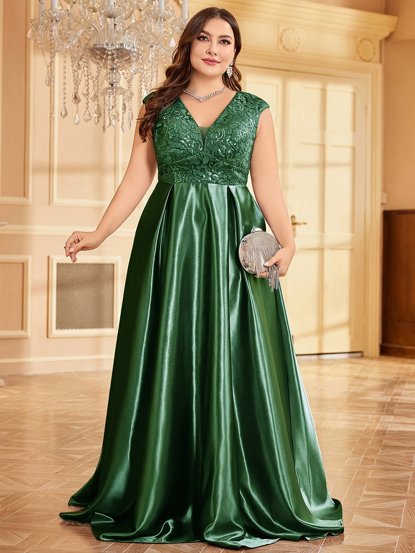 plus size elegant sleeveless v neck party dress sequin - Temu Mauritius