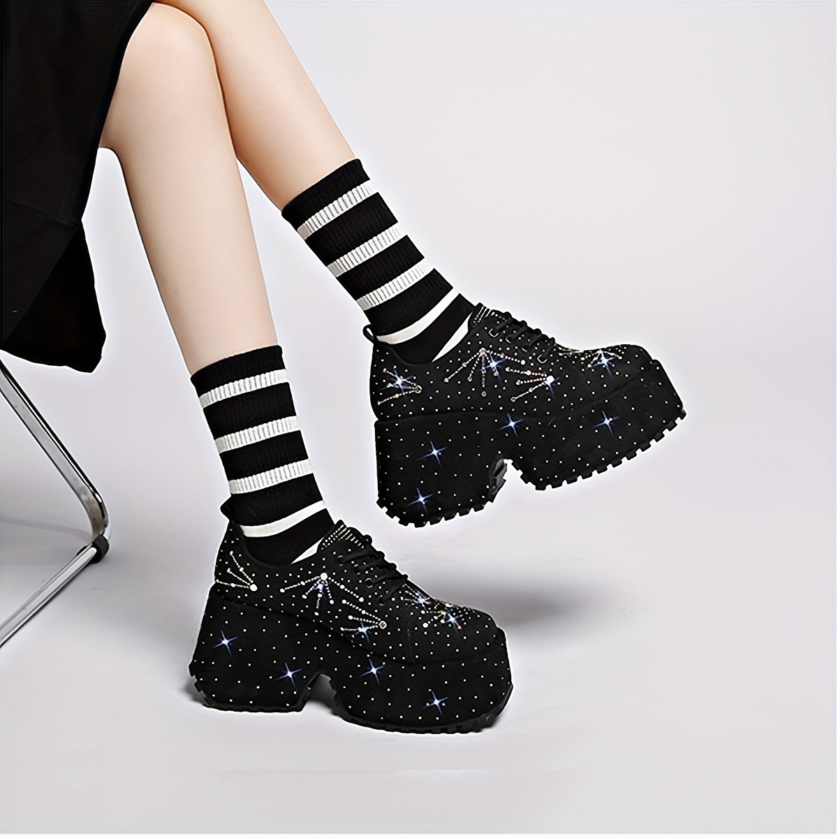 

Rhinestone Sparkly Wedge Sneakers For Women, Platform Party Prom Fashion Sneakers, Eye-catching Sequin Height Increasing Casual Shoes