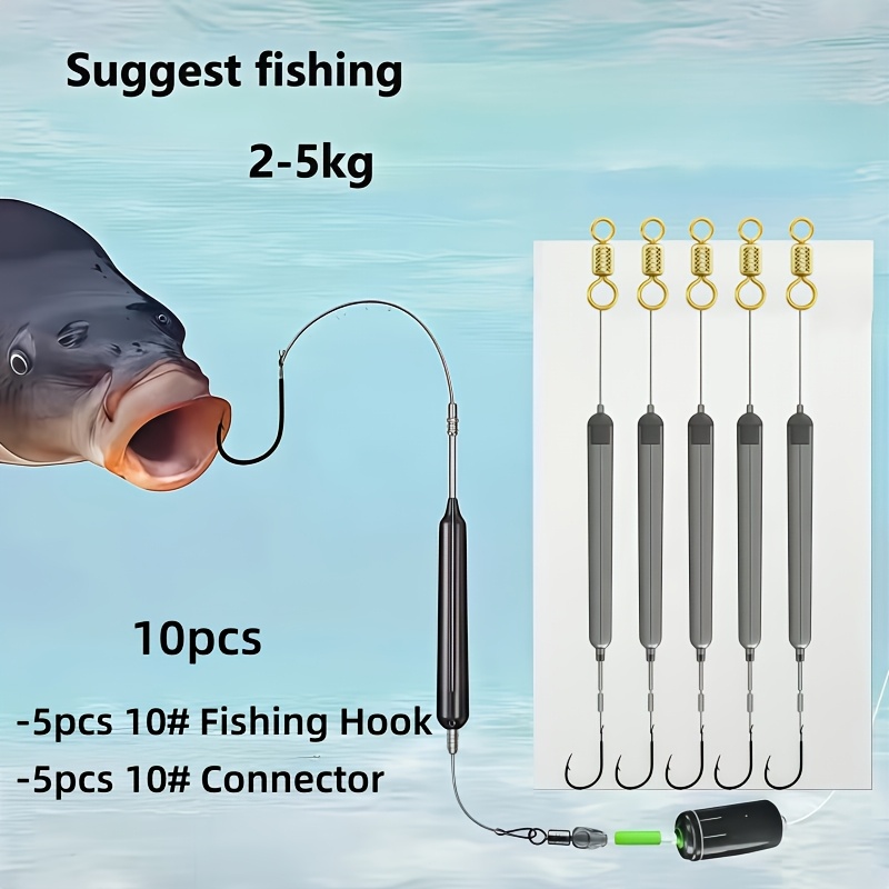 TEMU 10pcs/set Of Bottom Fishing Hooks With Stainless Steel Swivel Connectors, Ultra-sharp Anti-corrosion Hooks, Featuring 360° Swivels, A Gear
