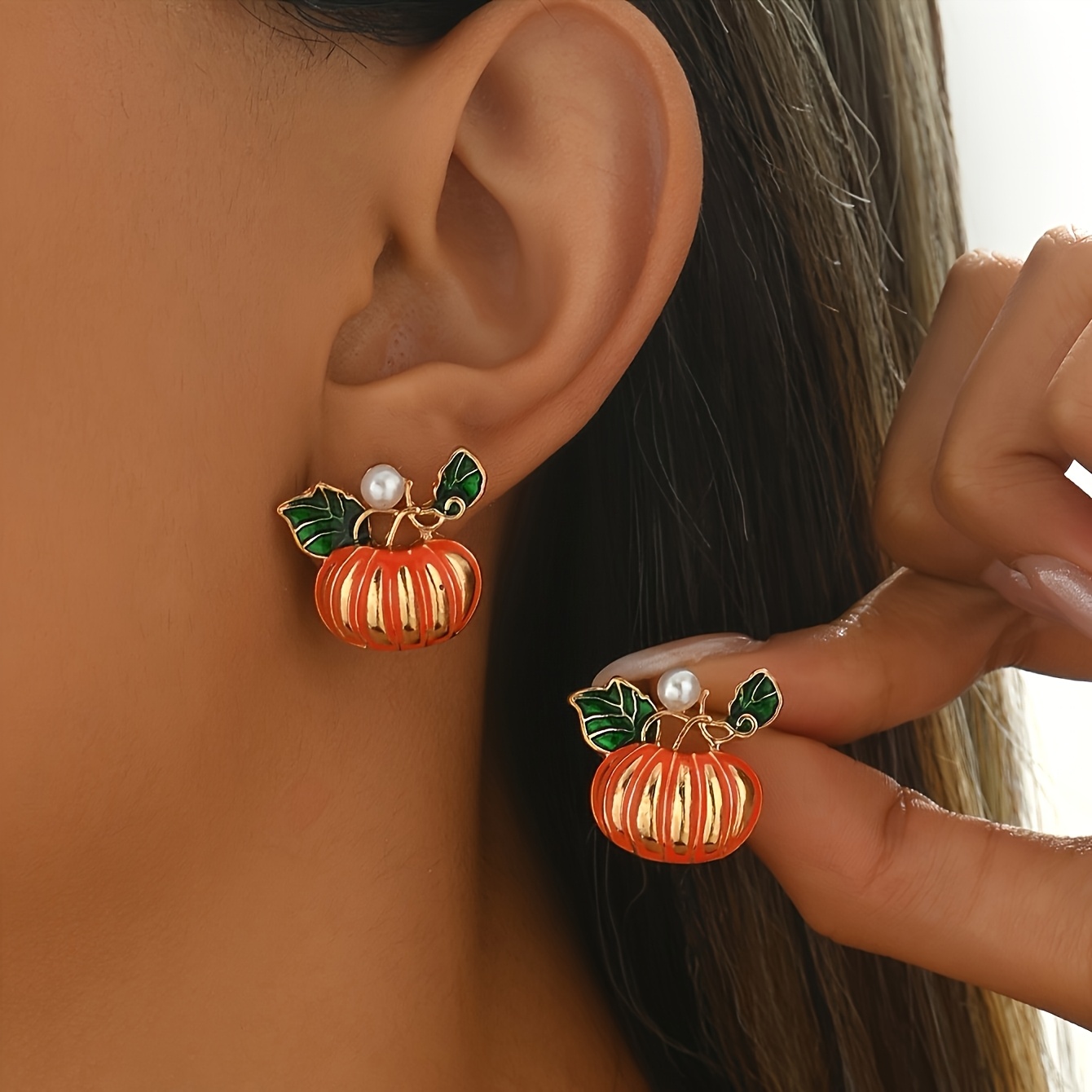TEMU A Pair Of Stylish, Cute, And Elegant Pumpkin Stud Earrings, Exquisite And Sophisticated Accessories For Women, Suitable For Parties, Banquets,