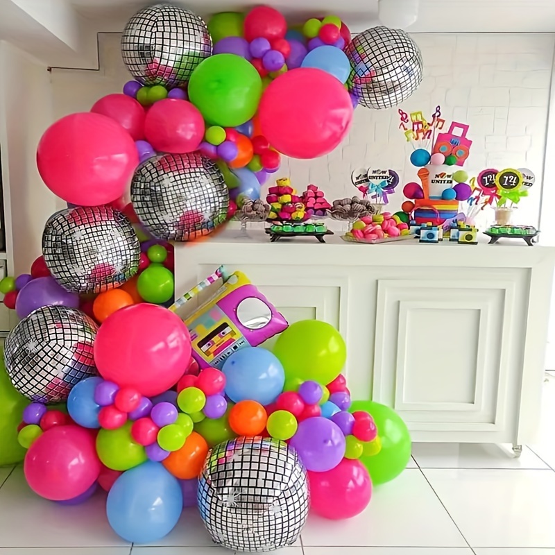 

119pcs Retro 80s/90s Theme Balloon Chain Set With 4d Wireless Electrical Ball - Perfect For Disco Theme Birthday Party Decoration, Holiday Decor, Home Room Decor