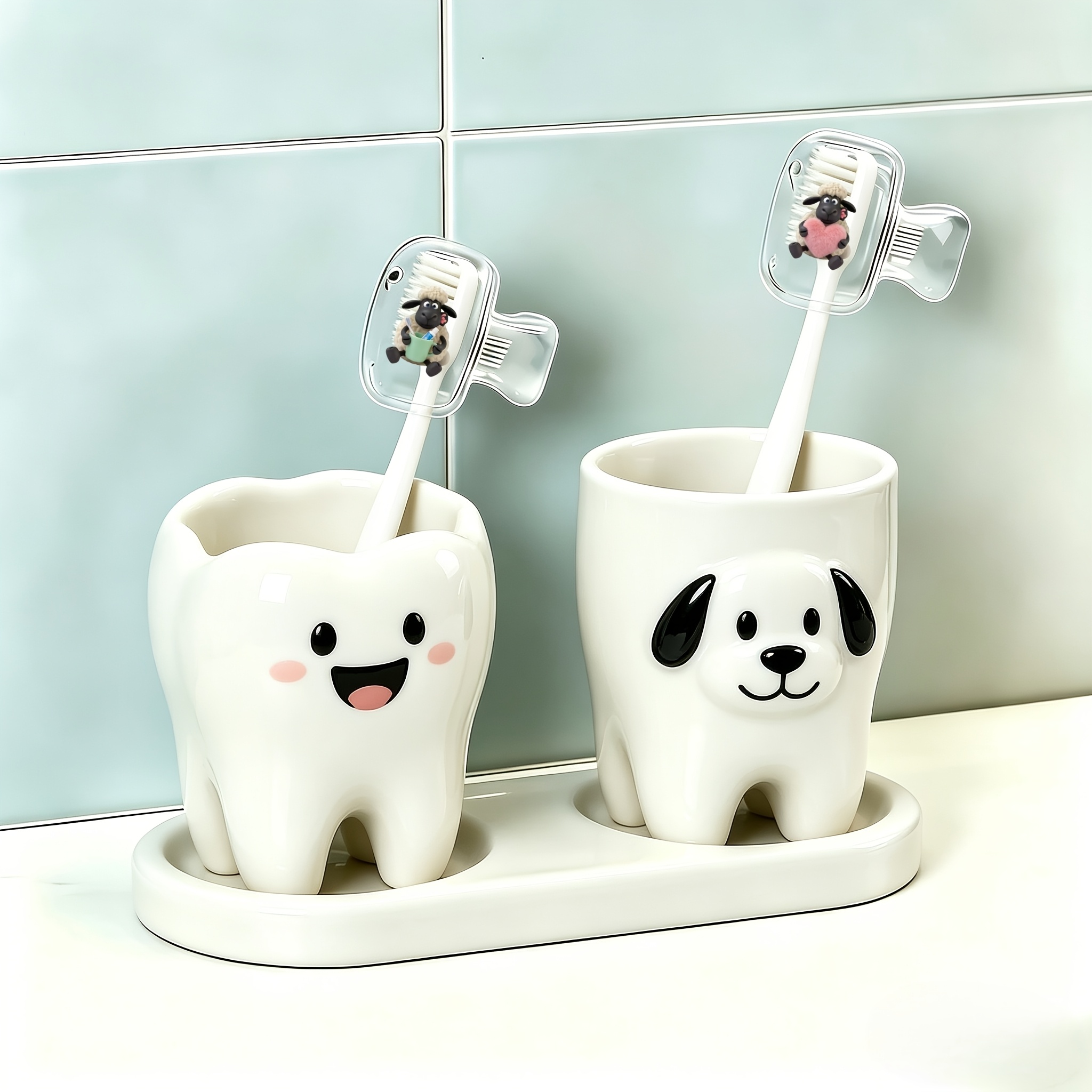 2pcs Cute And 2 Holding Pattern Of Toothbrush Cup And Heart, Printed Portable Dust-proof Odorless Toothbrush Box - Suitable For All Sizes Of Travel Sets