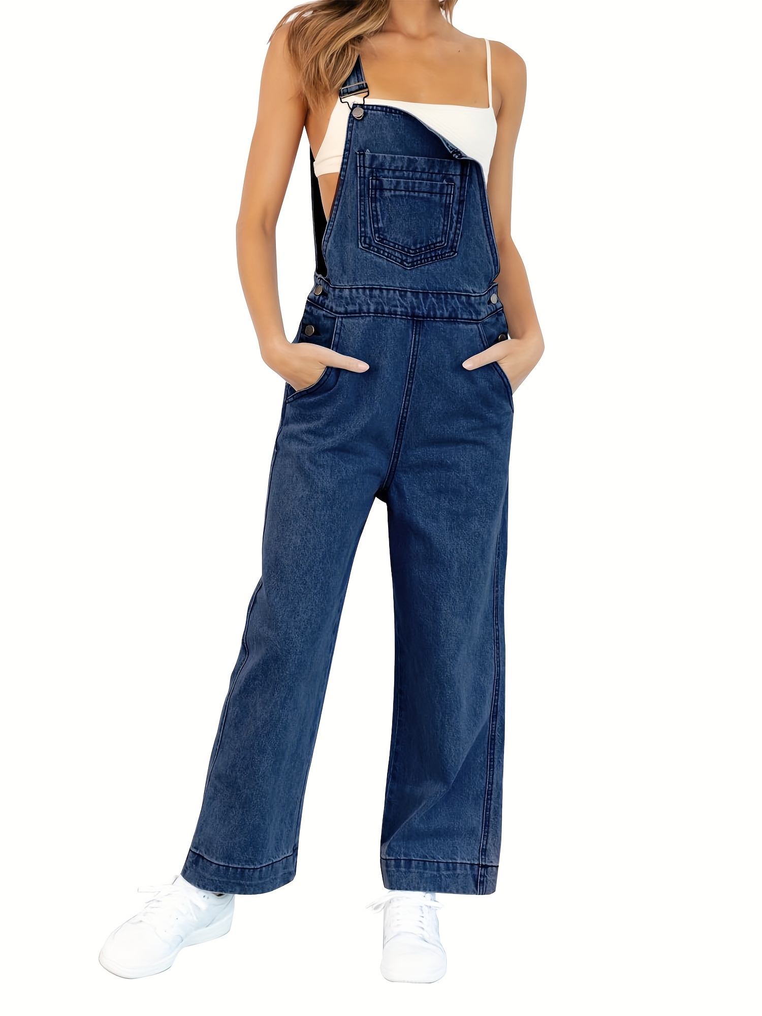 Womens Jean Bib Overalls Adjustable Casual Jumpsuits Juniors Stretch  Wide Leg Pants