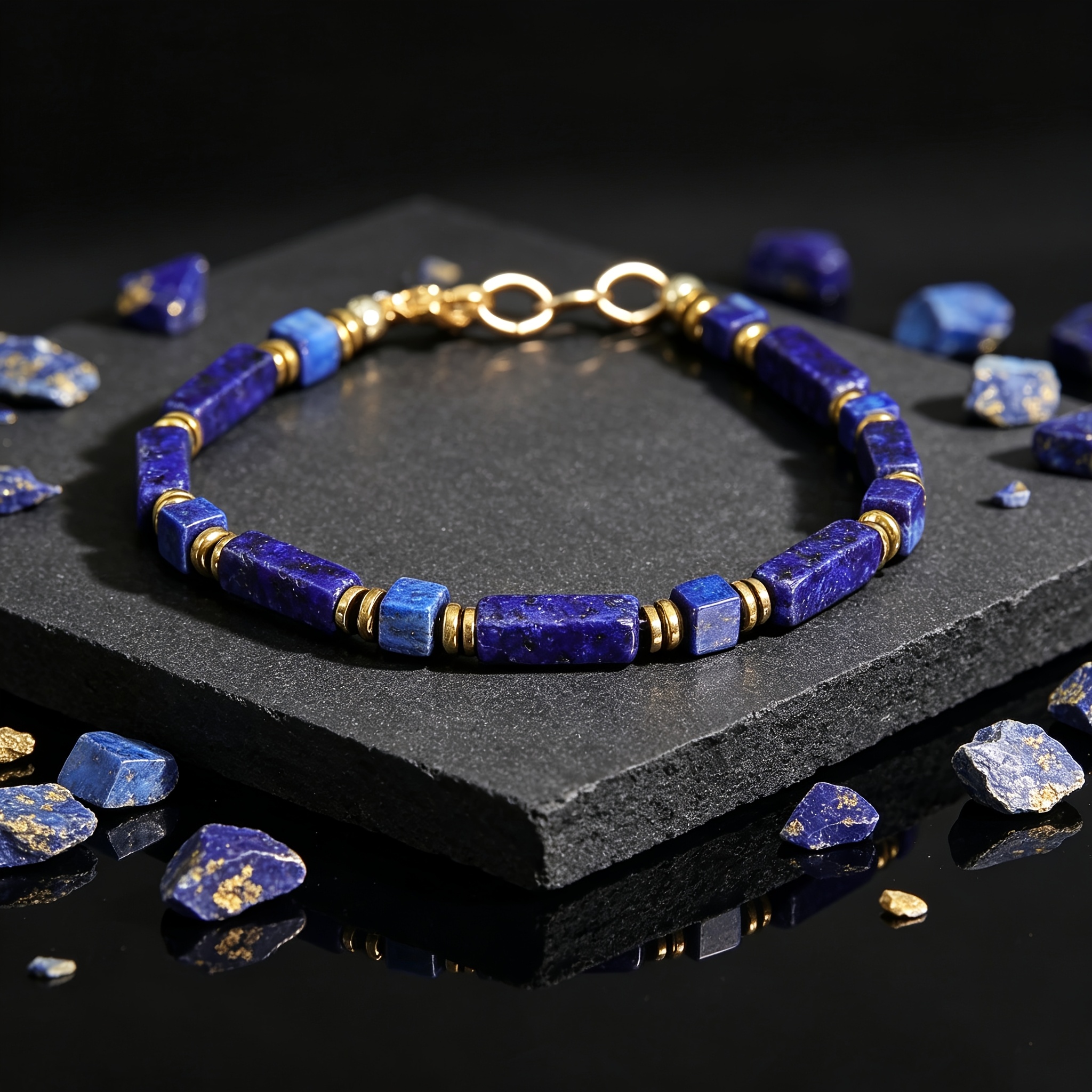 Vintage Rectangular Lapis Lazuli Men's Handmade Beaded Bracelet