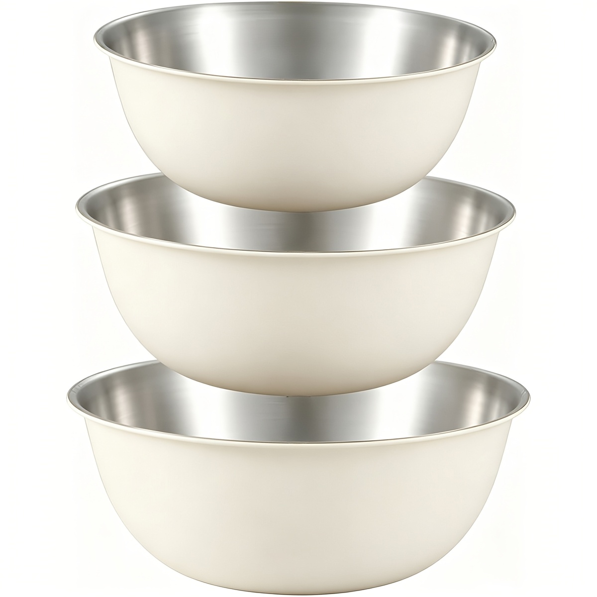 Image of 304 Stainless Steel Salad Mixing Bowl Sets Kitchen Egg Dough Stirring Basin Fruit Vegetable Storage Bowls Set For Home Kitchen(3pcs Beige)