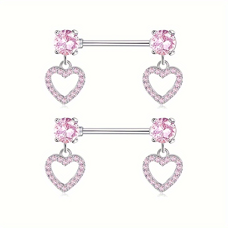 Image of A Set Of 2 Stainless Steel Elegant Bohemian-style Rings With Heart-shaped Straight Bars, Perfect For Body Piercings