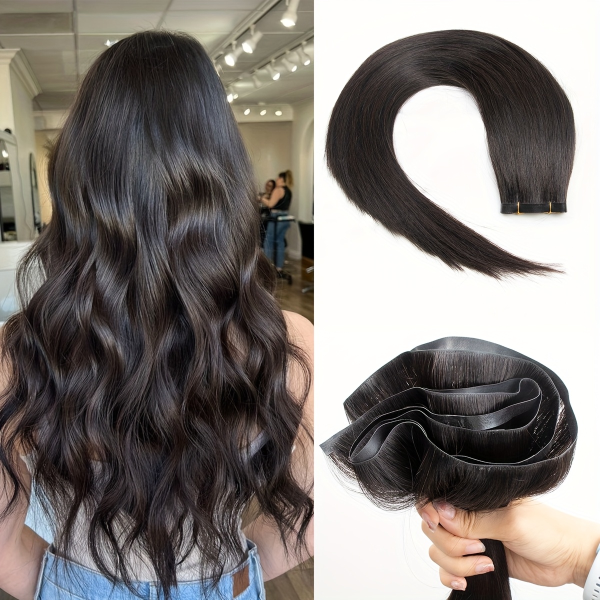 1pc seamless pu tape weft human hair extensions no Temu United