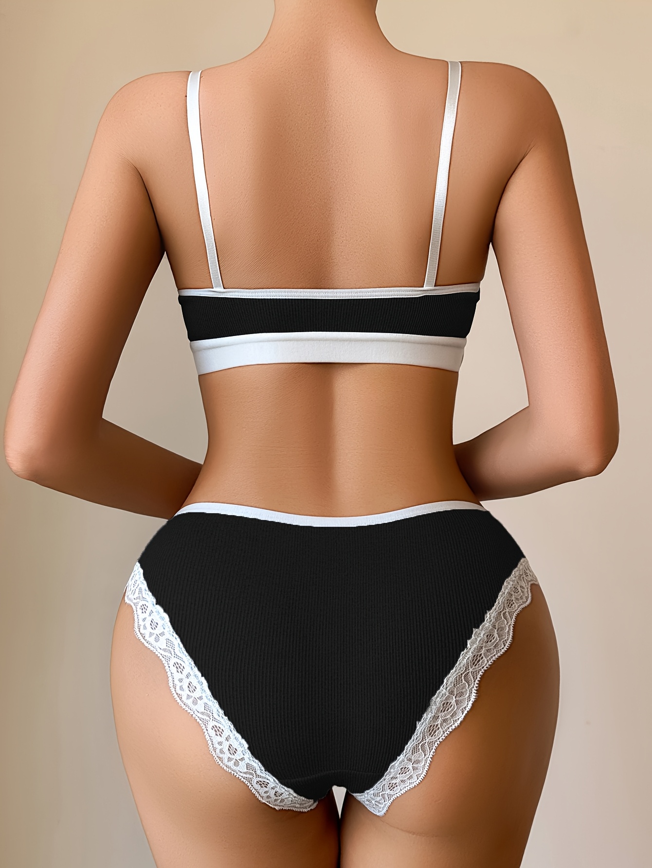 8-delige dames-bh-set, elegant Frans kantontwerp, gerimpeld en comfortabel push-up onderhemd, laag uitgesneden driehoekslipjes, ademende en sneldrogende geribbelde stof, damesondergoed en slipjes