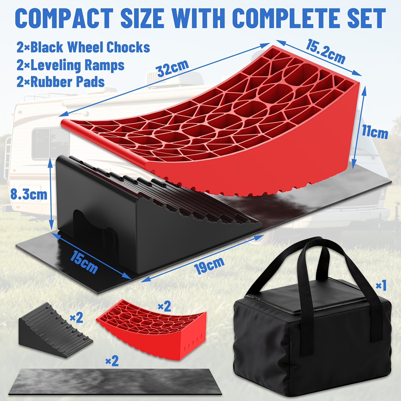 Wedges 32x15.2x11cm, Wedges For Motorhomes, Caravans & Trailers, Load Capacity, Play & Leveling