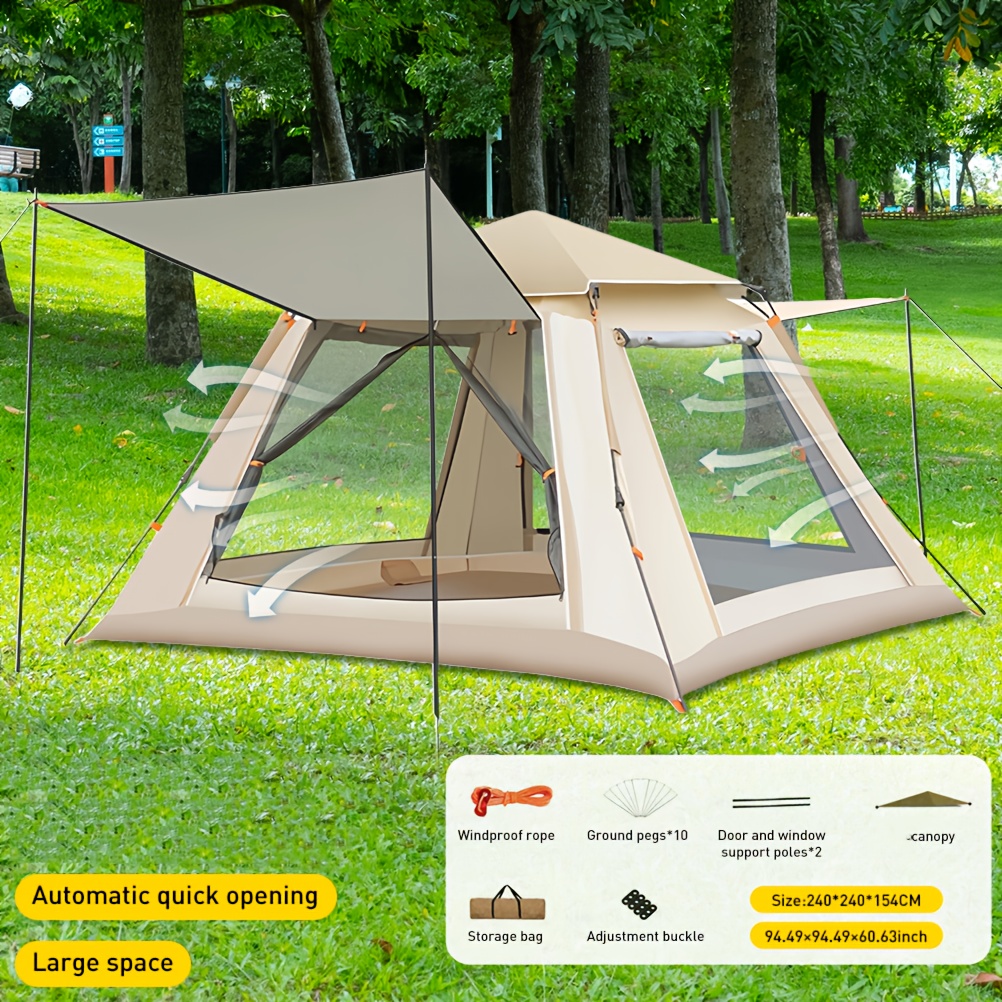 Image of 4-6 Person Automatic Instant Setup Dome Camping Tent - Large Family Tent With Use, Durable Lightweight Fabric, 2 Doors And 2 Windows For Outdoor Travel, Beach, Fishing And Hiking