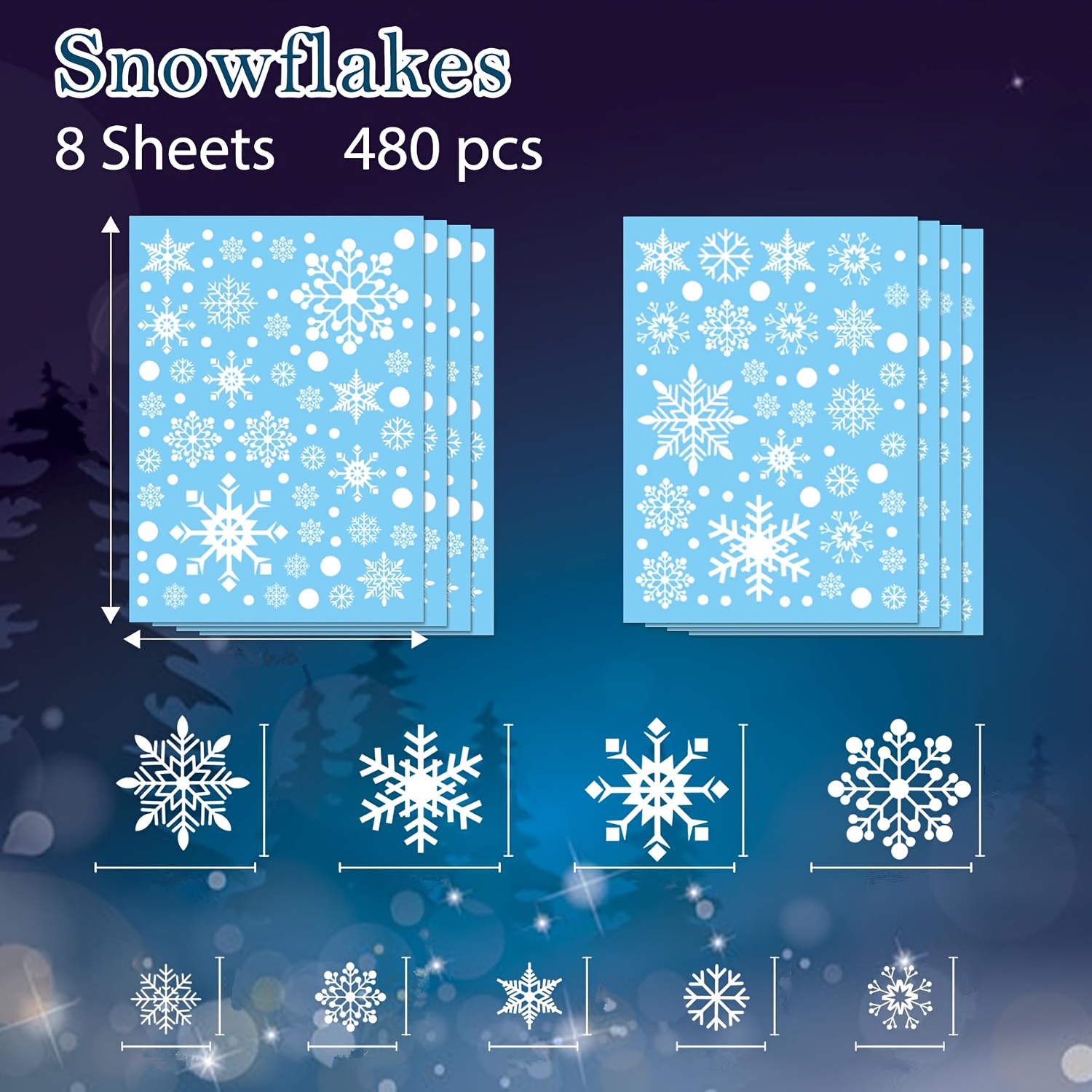 TEMU 480pcs Snowflake Window Clings Static Sheets (8 Sheets Of 60) - Static Pvc Glass Stickers Suitable For Home, Office, Party - Winter Window