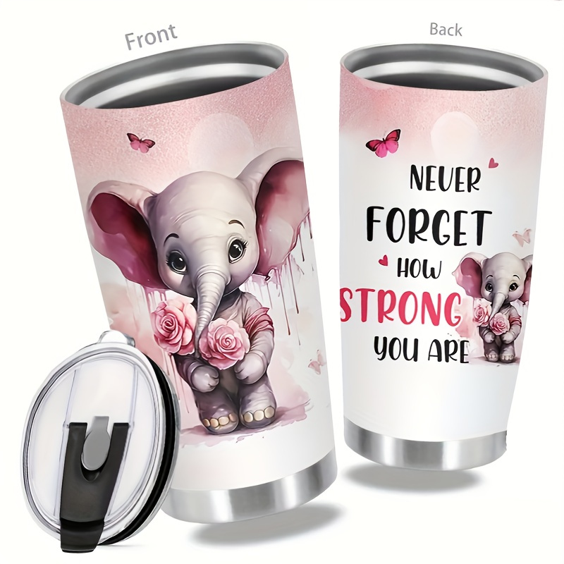 

20oz Inspirational Elephant Tumbler - Jit Double Wall Insulated Stainless Steel Travel Mug With Lid, Never Forget How Strong You Are Printed Cup, Vacuum Ice Coffee Water Tumbler
