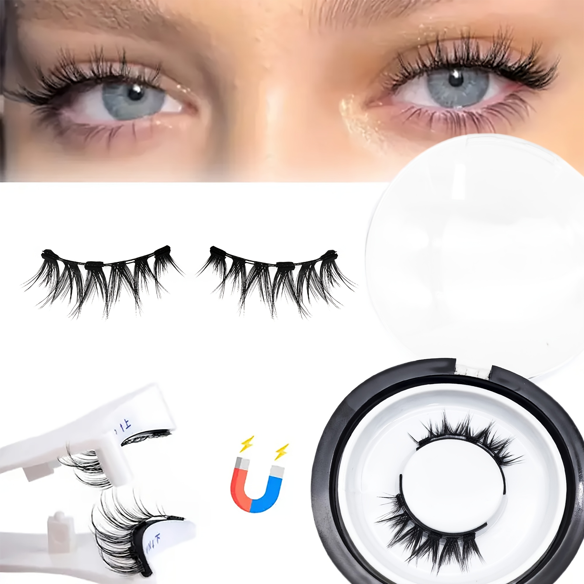 

Easy-wear Magnetic Eyelashes Kit - 1 Pair, Needed, Reusable & Waterproof, With Dual Magnets, Includes Applicator, 3d False Eyelashes, Eyeliner