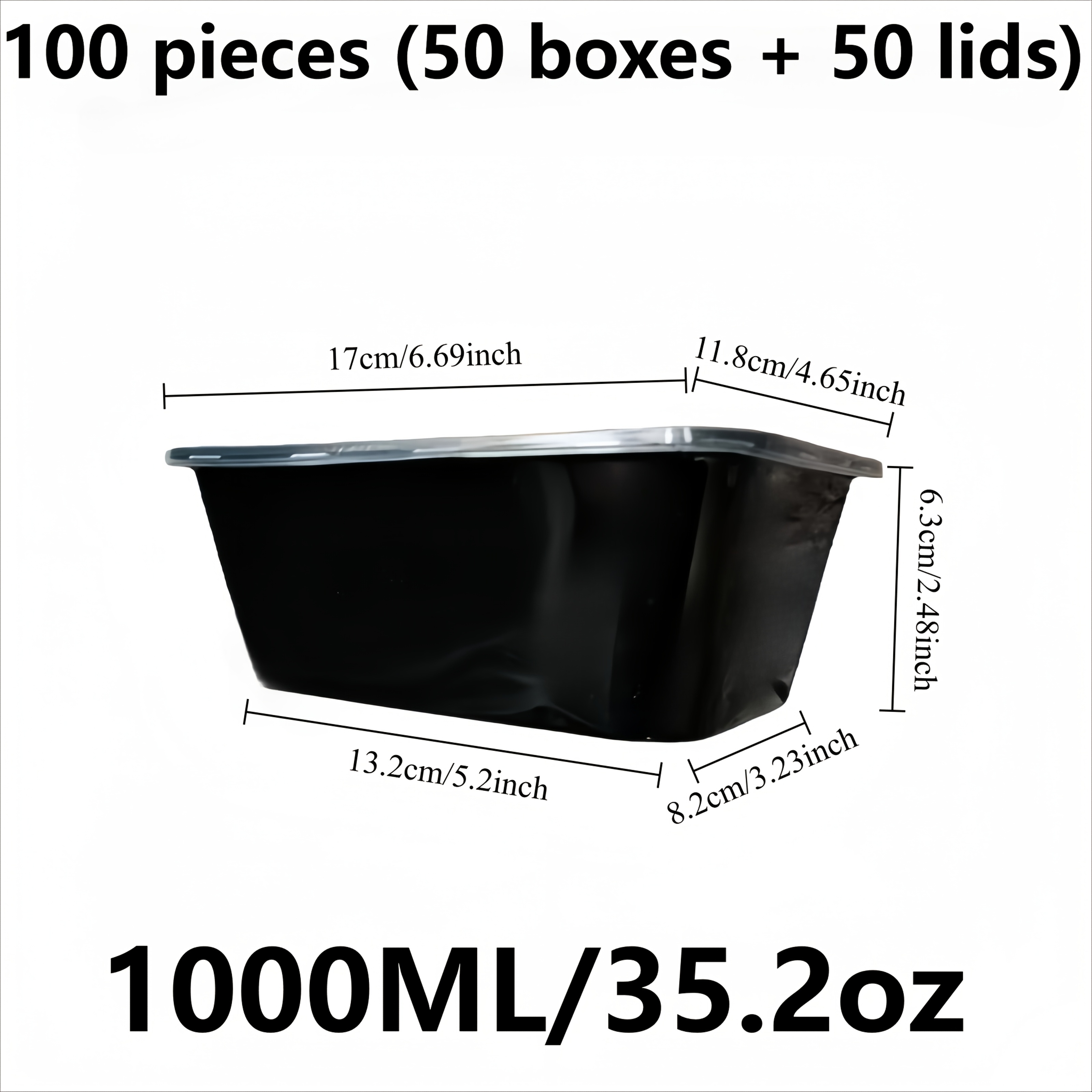 Image of 100pcs 50 Boxes + 50 Lids, Leak-proof Meal Prep Containers With Lids - 35.2oz, Reusable, Stackable Food-grade Plastic Food Storage Containers, Suitable For Healthy And Convenient Freshness Keepers