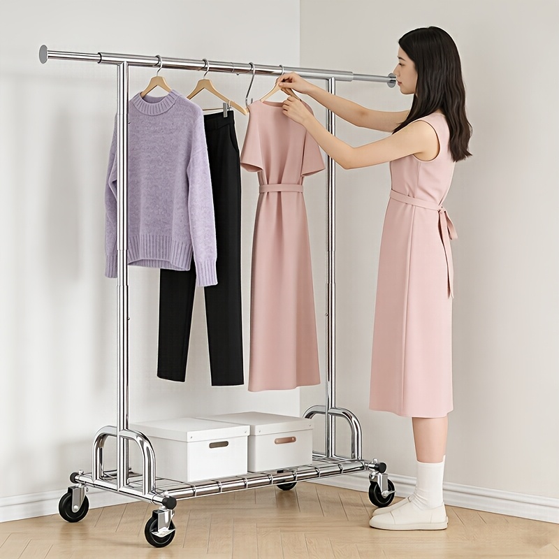 500lbs Industrial Garment Rack | Adjustable Clothing Rail With 4" Lockable Wheels, Silvery Steel, Freestanding For Retail/home Use