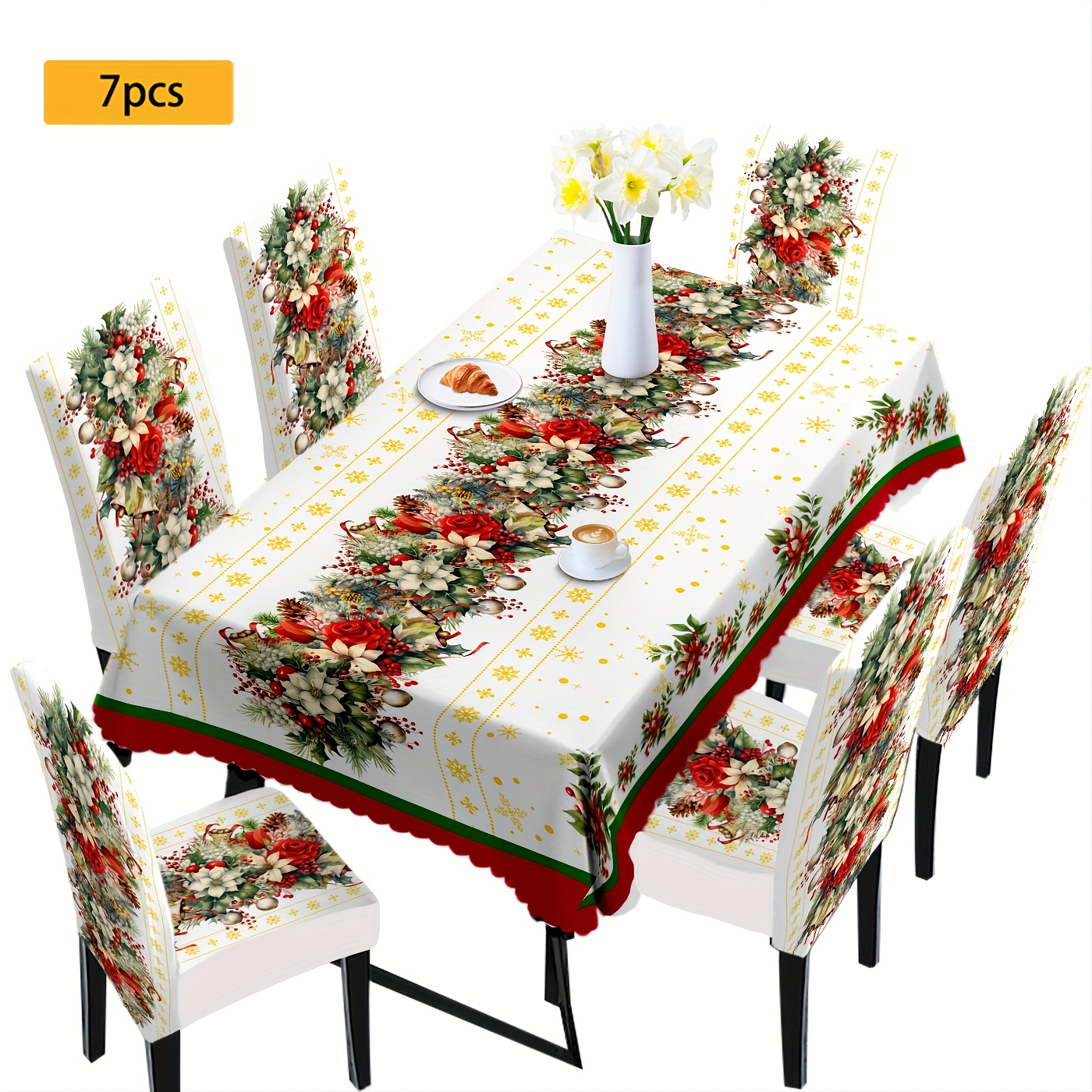 TEMU Een Stijlvolle en Luxe Kerststoelhoes en Tafelkleed Set (4 Stoelhoes, 6 Stoelhoes, 1 Tafelkleed + 4 Stoelhoes of 1 Tafelkleed + 6 Stoelhoes) Met