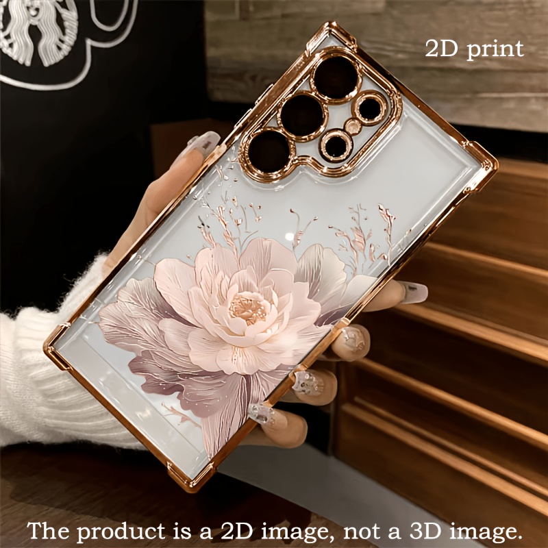 TEMU Handyhülle - 2D Flache Blumen Handyhülle Passend für Galaxy S25 S24 S23 S22 S21 FE 4G 5G Anti-Fall Transparent Weiche Rückseite