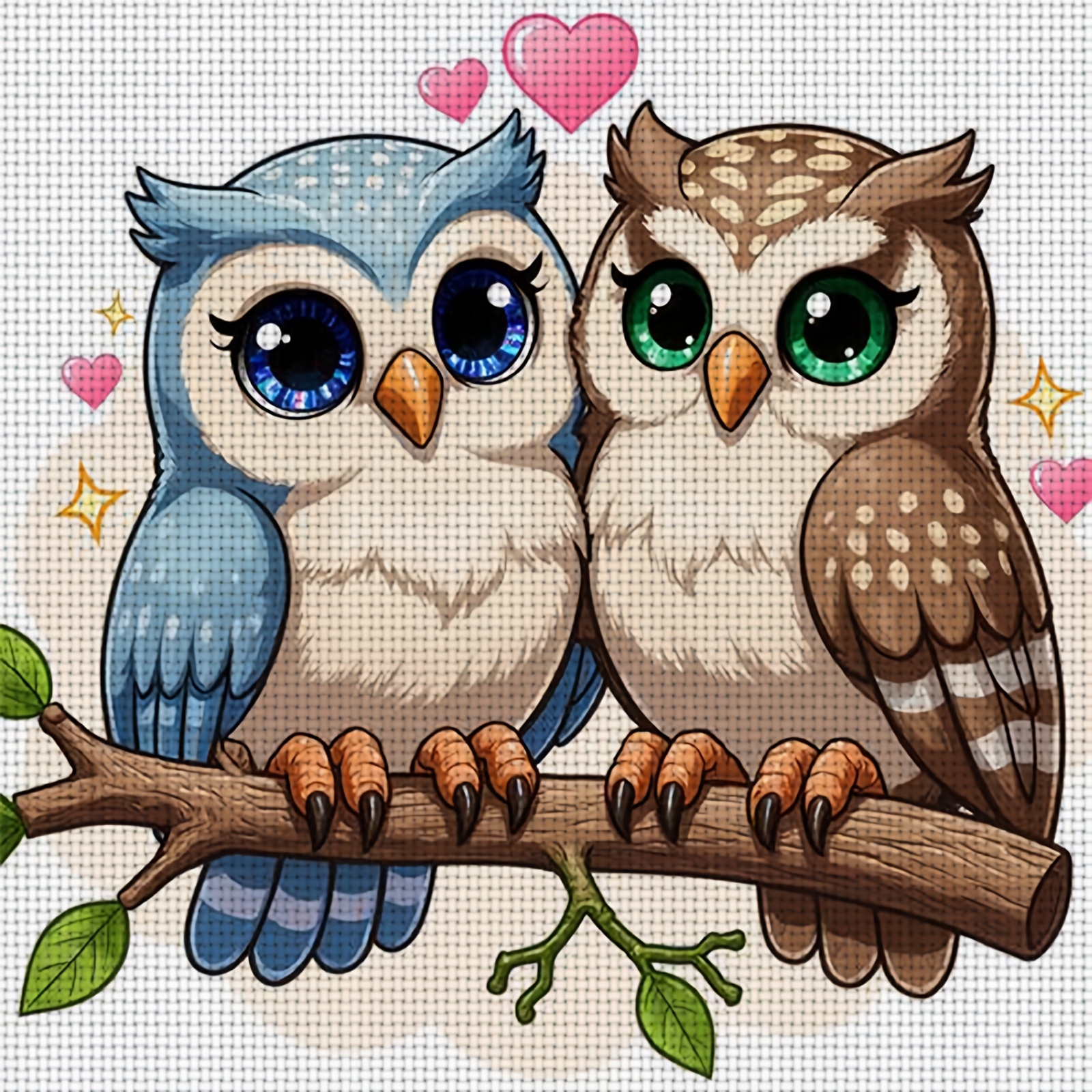 Cross Stitch Kit, Double Owls on Branch Pattern
