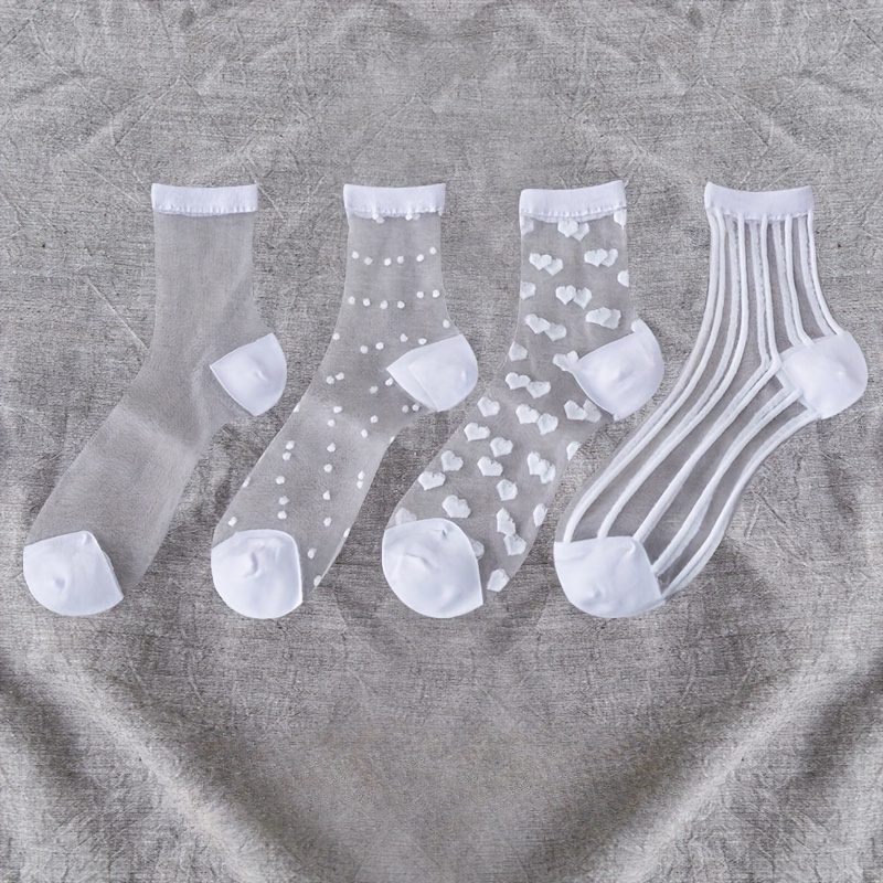 TEMU 4 Pairs/set/8 Pairs/set Women' And Silk Mid-calf Socks Spring And Summer Thin Transparent Casual Socks