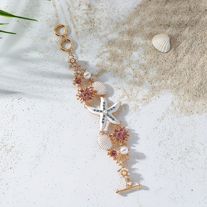 E-shop Modisches Armband im böhmischen Urlaubsstil für Damen mit Muscheln, Seekorallenperlen Seesternen, geeignet für den täglichen Strandurlaub als