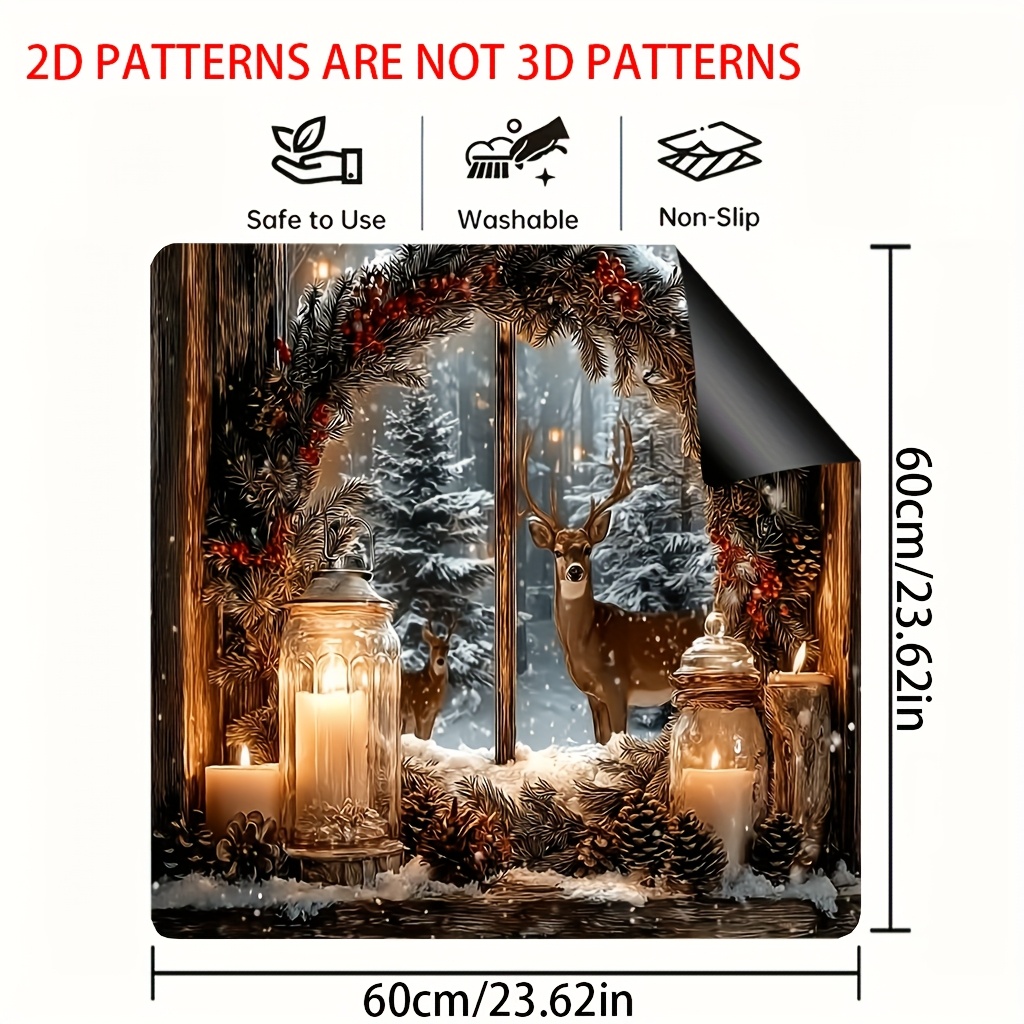 TEMU 1 stuk, 2D Platte Print Fornuisafdekking, Feestelijk Hert & Dennentak , Afdruipmat voor Keuken, Wasmachine, Droger, Fornuisbeschermingsmat, Glas
