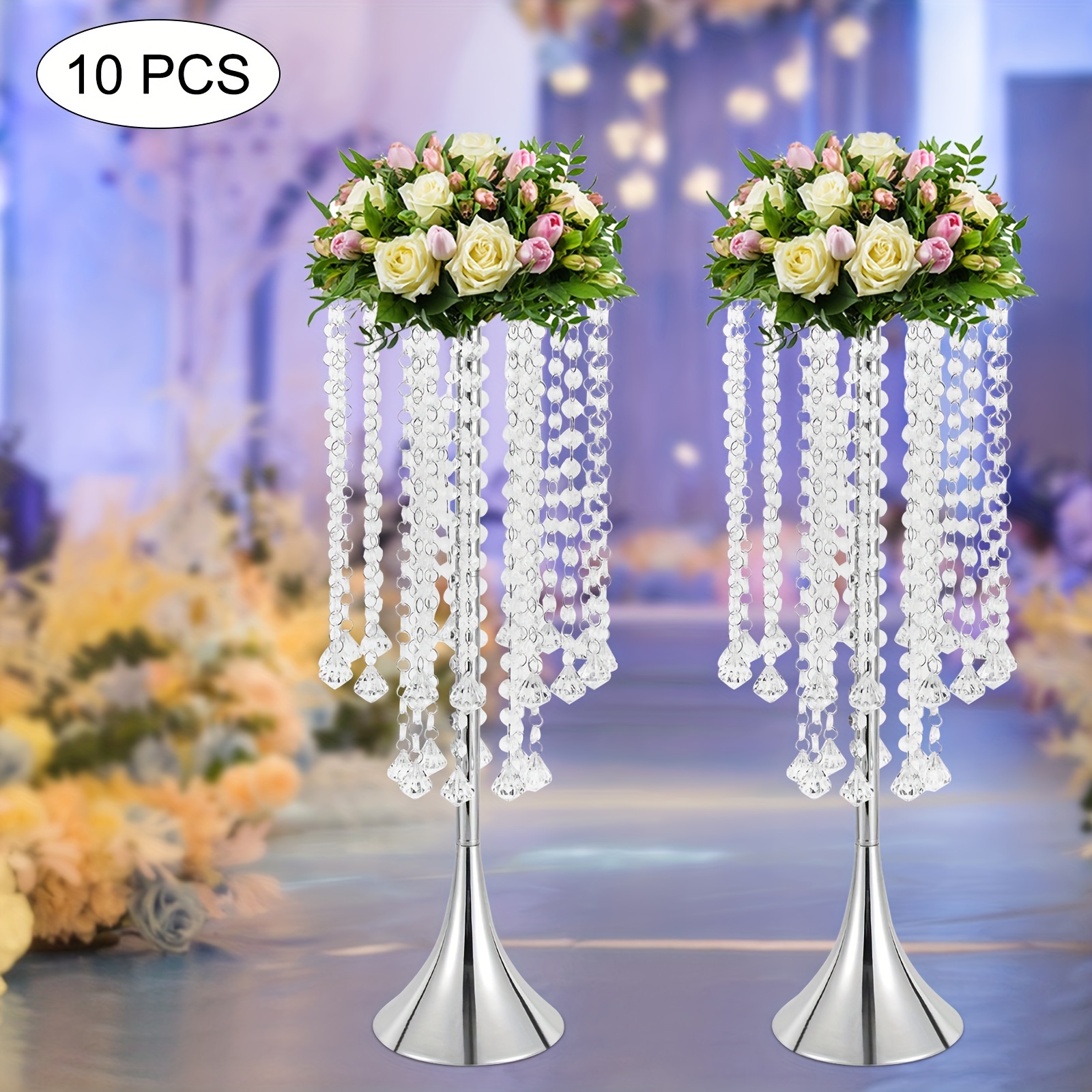 

10 Pieces Flower Stand Wedding Centerpieces On Floor, Tall Metal Flower Arrangement Stand, Tabletop Flower Vase For Wedding Party Dinner Event Hotel/home Decor, Silver