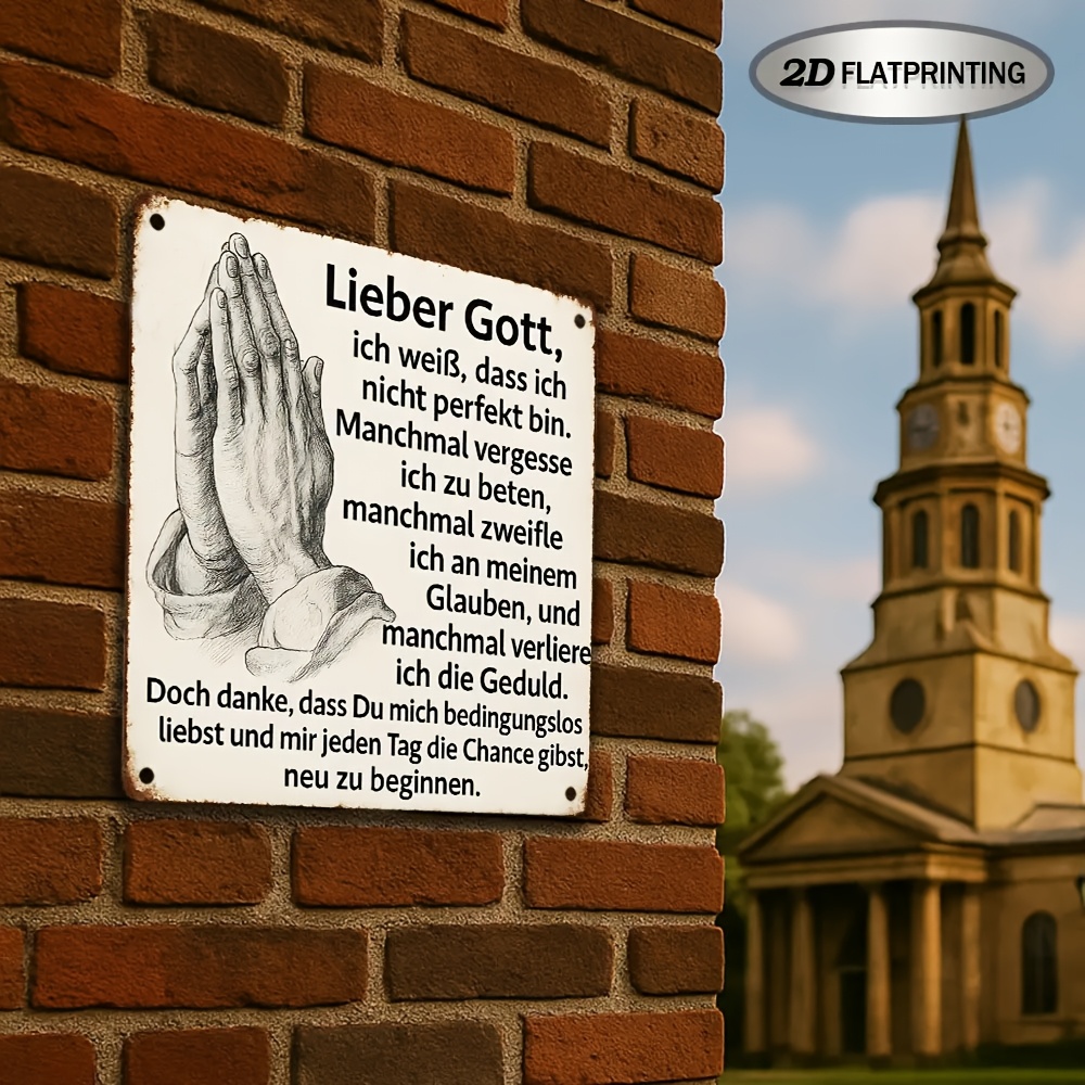 E-shop 2D Flach, 1 Stück Großes Deutsches Gebets-Metallschild - Hochwertiges Aluminium 8"x8" (20x20cm) mit Gebetstext in Deutsch & Englisch, Wandtafel