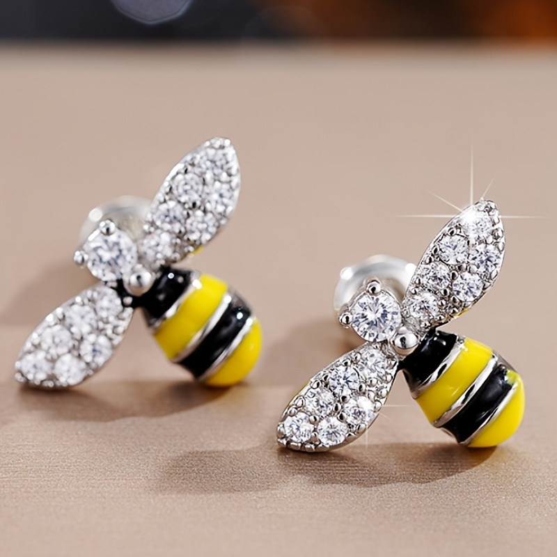 Image of Trendy Earrings With Synthetic Cubic Zirconiaia Small Bee Earrings For Daily Casual Dating Cute Earrings Funny Earrings Jewelry Gifts, For Teenager